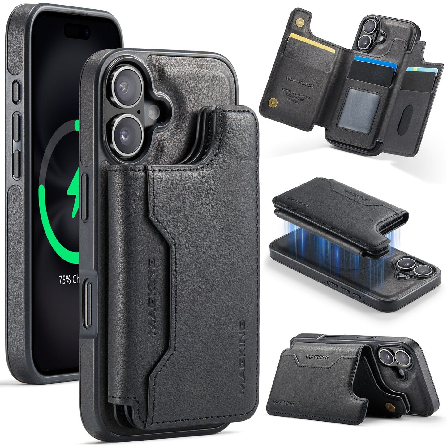 New 2-in-1 RFID Blocking Card Holder Leather Phone Case for iPhone
