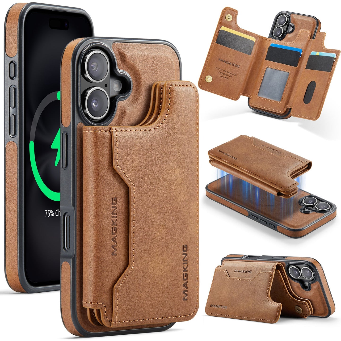 New 2-in-1 RFID Blocking Card Holder Leather Phone Case for iPhone