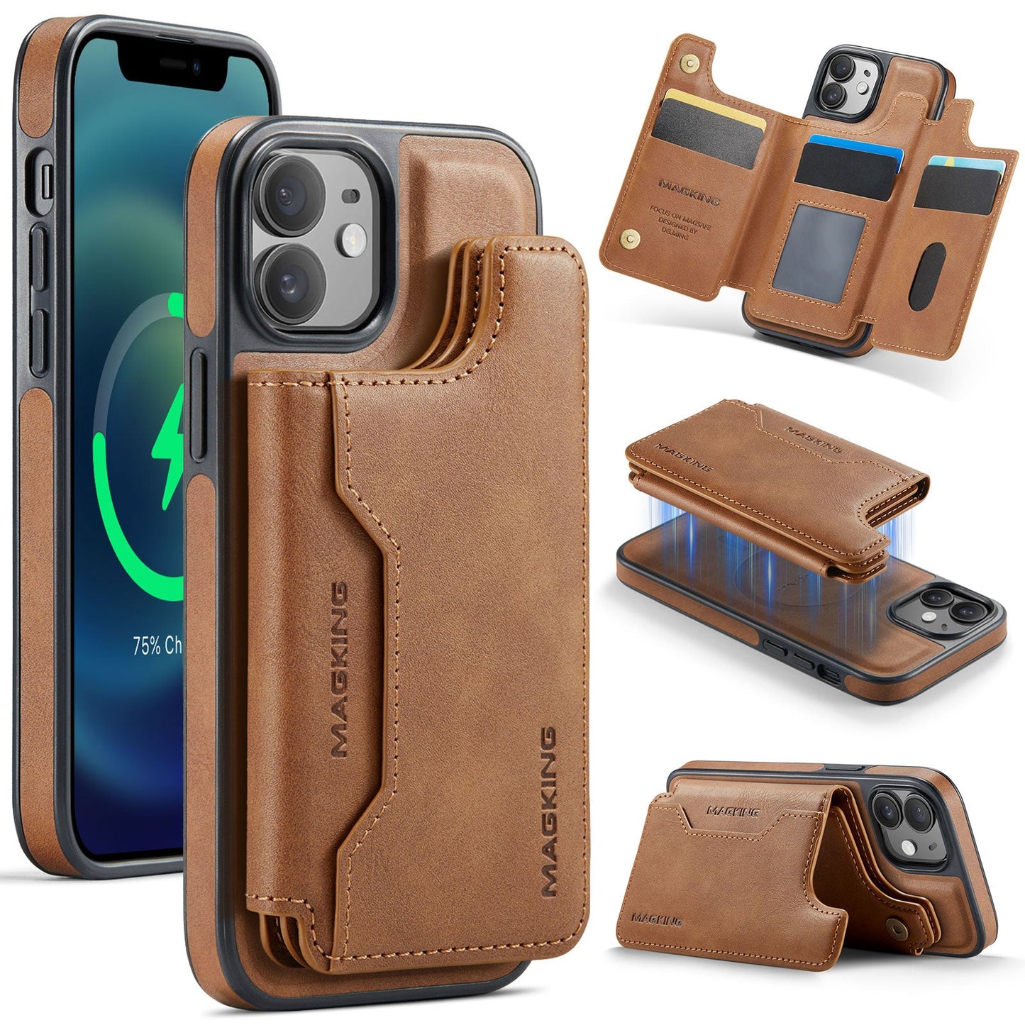 New 2-in-1 RFID Blocking Card Holder Leather Phone Case for iPhone