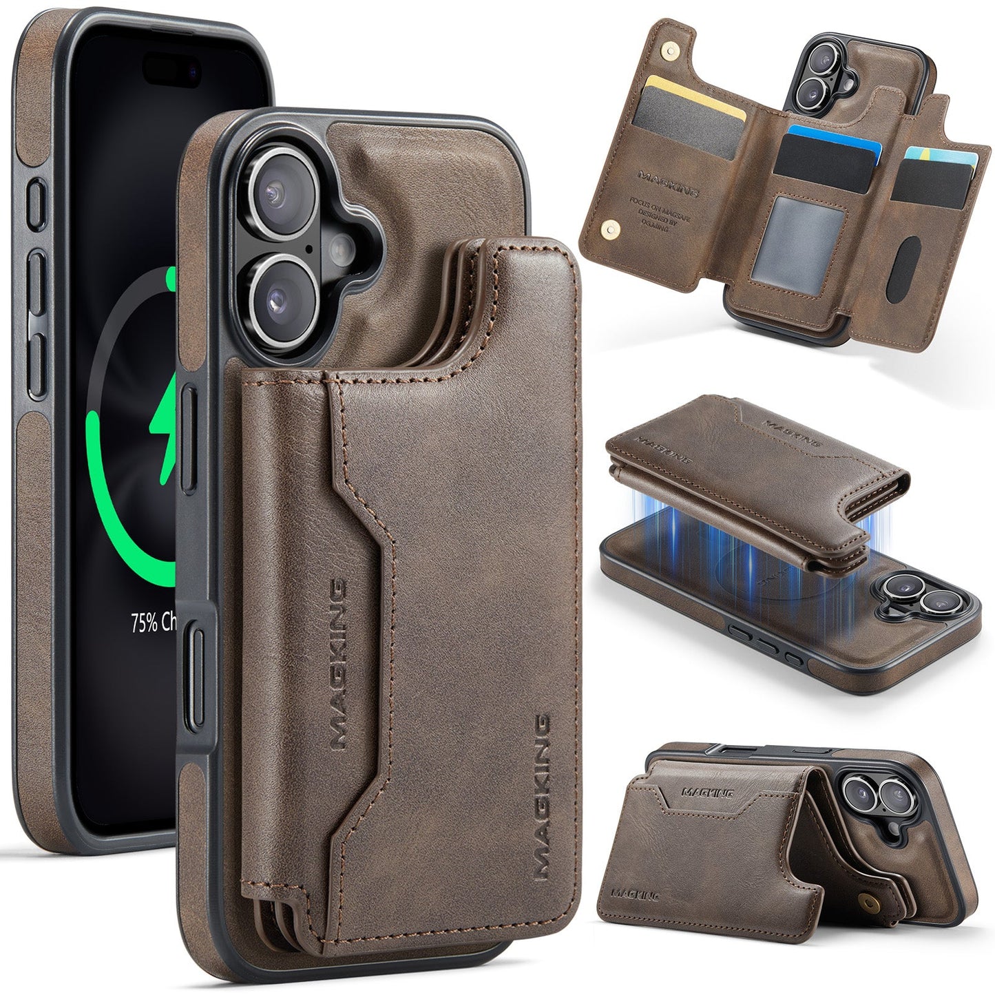 New 2-in-1 RFID Blocking Card Holder Leather Phone Case for iPhone