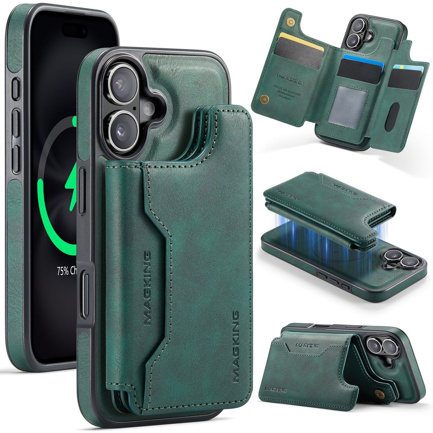 New 2-in-1 RFID Blocking Card Holder Leather Phone Case for iPhone