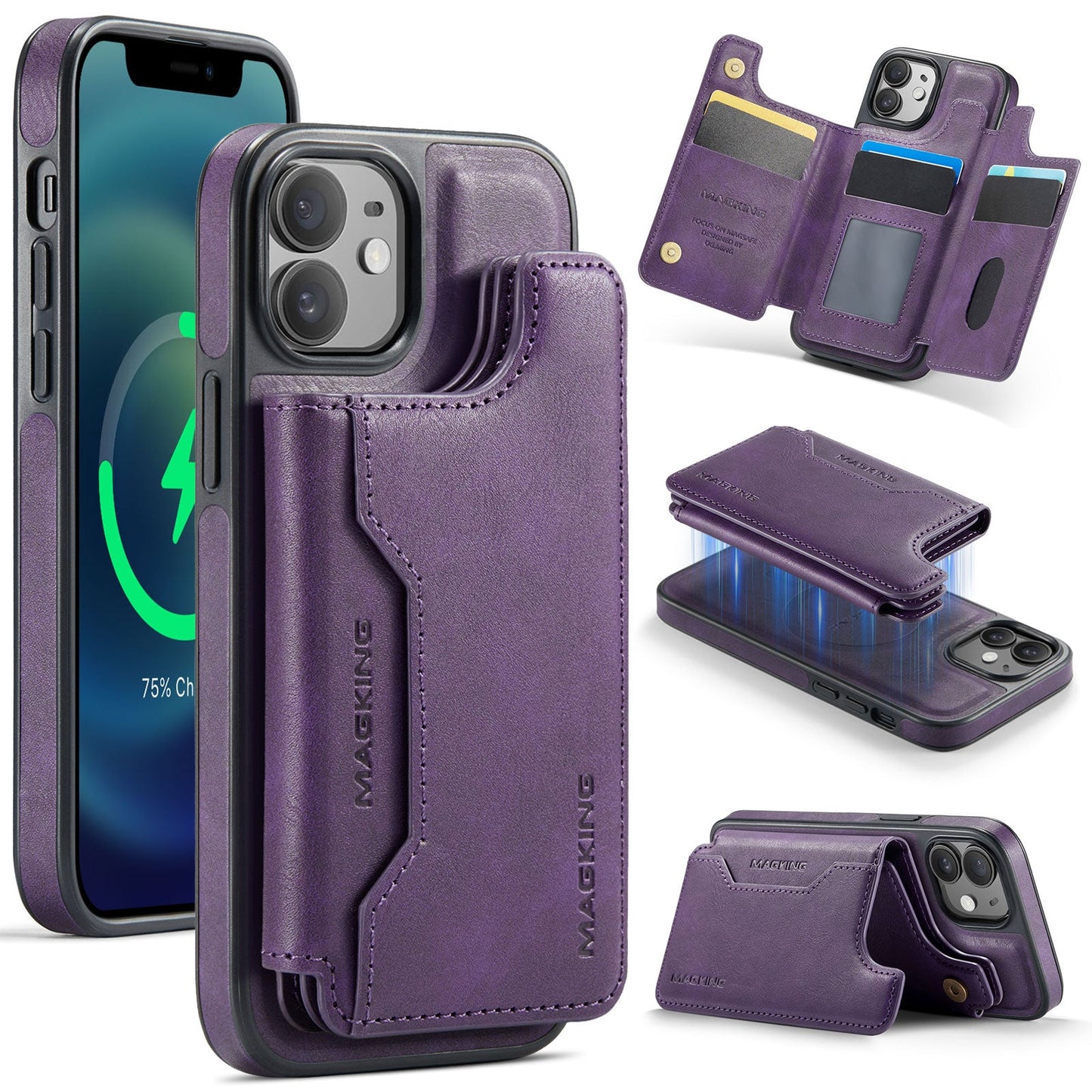 New 2-in-1 RFID Blocking Card Holder Leather Phone Case for iPhone