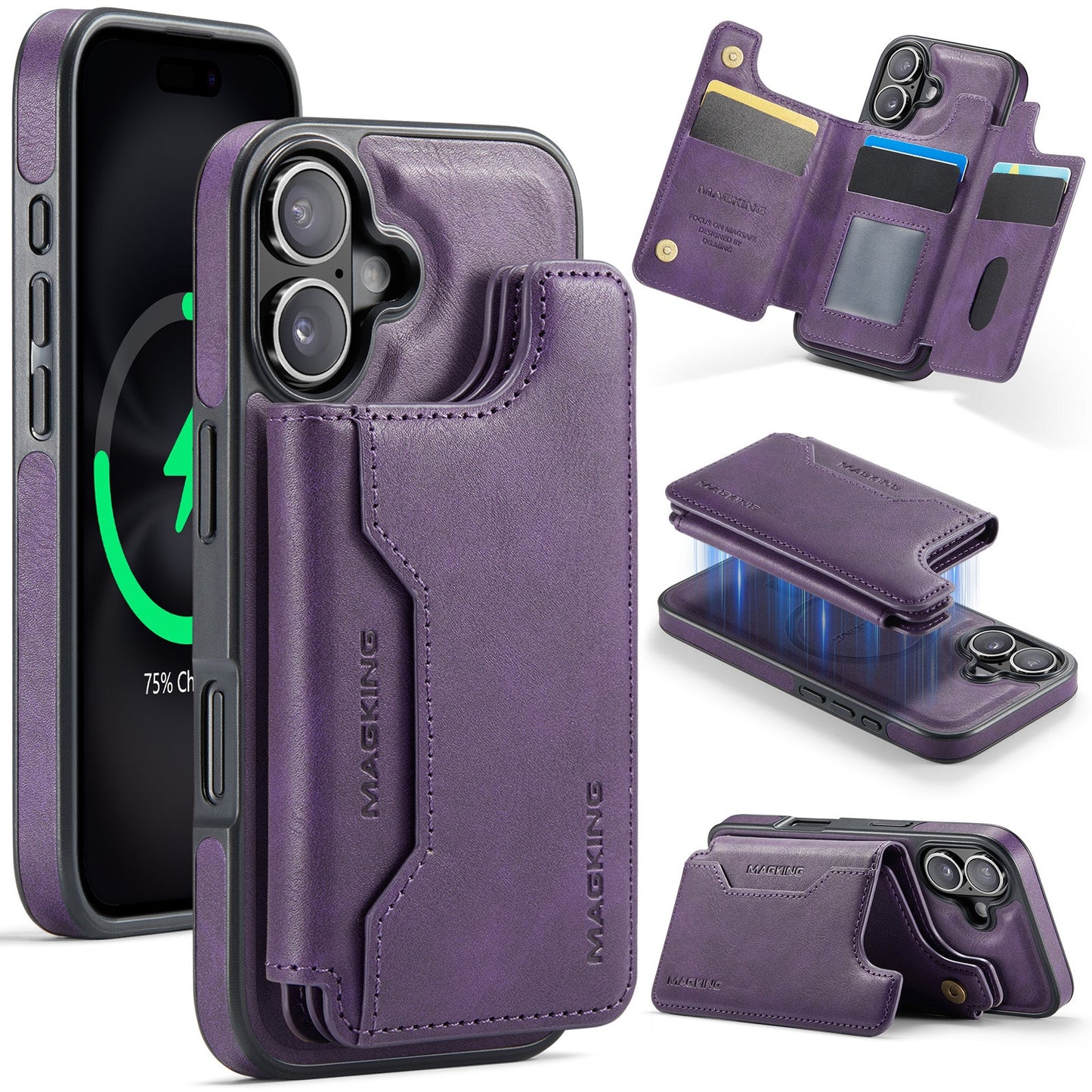 New 2-in-1 RFID Blocking Card Holder Leather Phone Case for iPhone