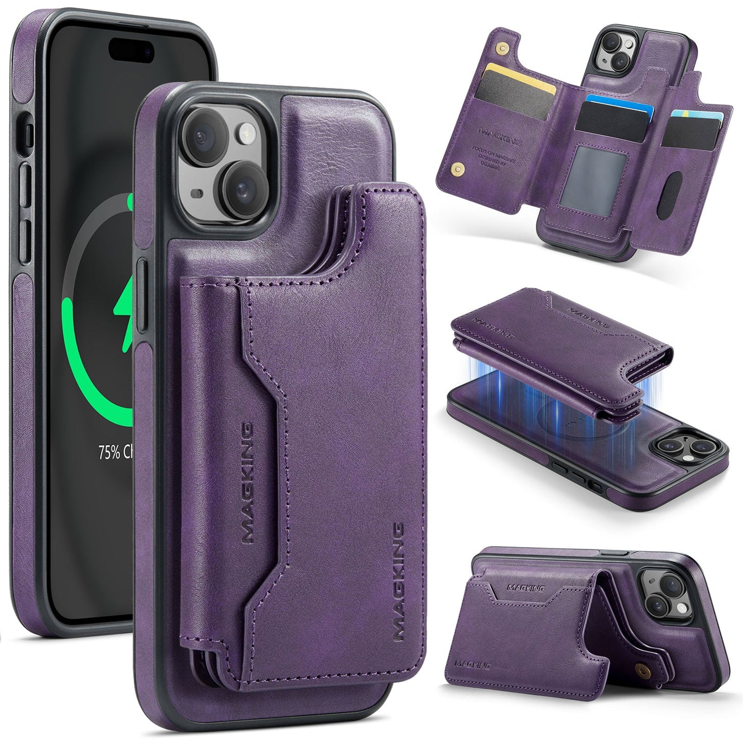 New 2-in-1 RFID Blocking Card Holder Leather Phone Case for iPhone