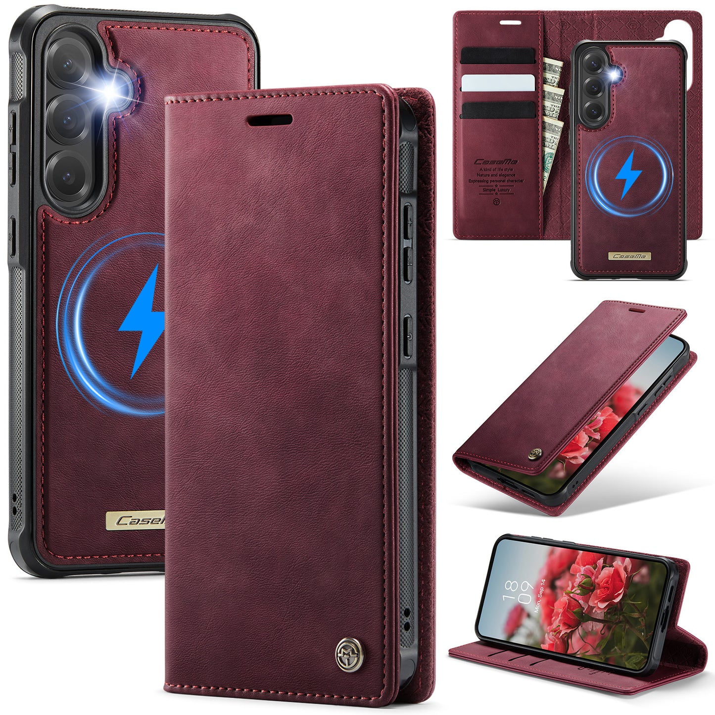 New 2-in-1 RFID Blocking Card Holder Magnetic Leather Phone Case for Samsung