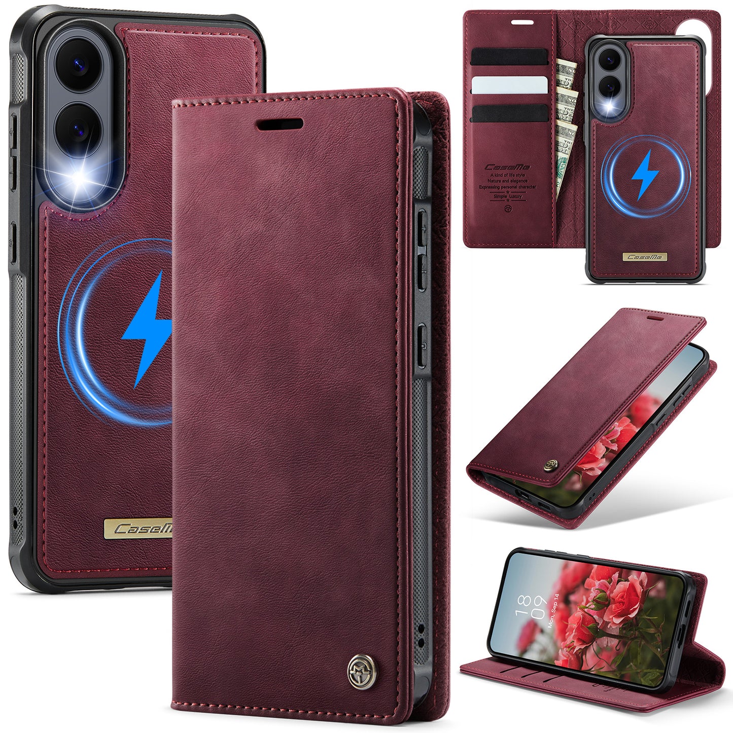 New 2-in-1 RFID Blocking Card Holder Magnetic Leather Phone Case for Samsung