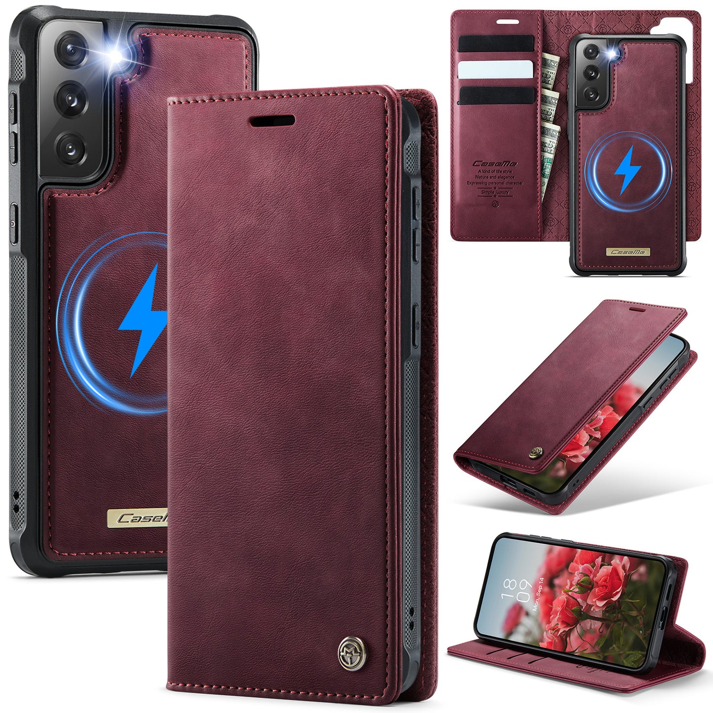 New 2-in-1 RFID Blocking Card Holder Magnetic Leather Phone Case for Samsung