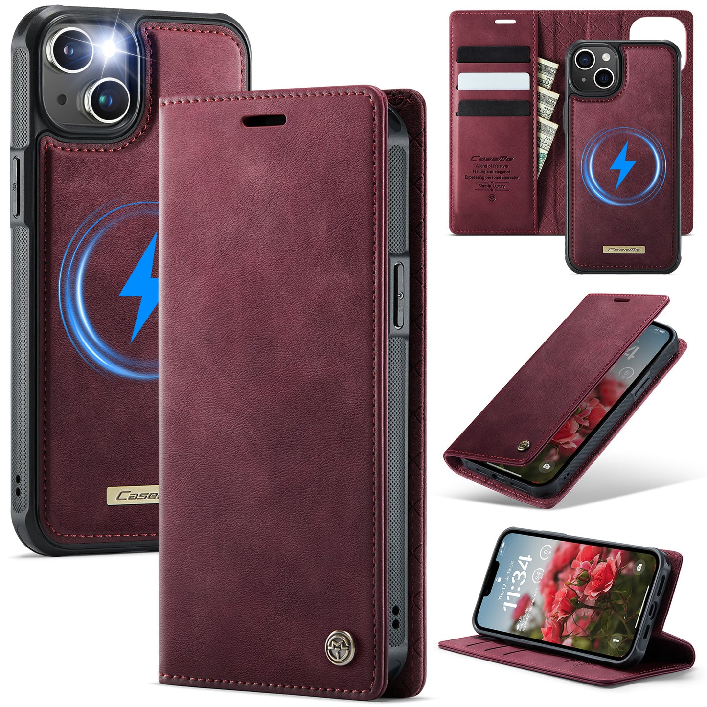 New 2-in-1 RFID Blocking Card Holder Magnetic Leather Phone Case for iPhone