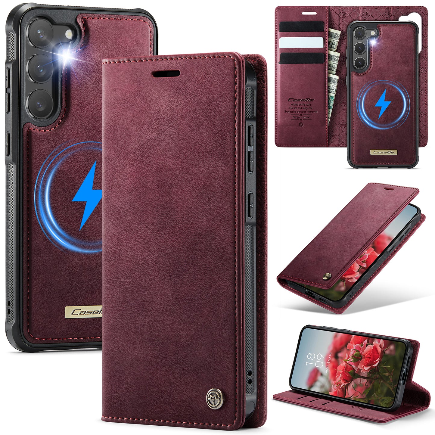 New 2-in-1 RFID Blocking Card Holder Magnetic Leather Phone Case for Samsung