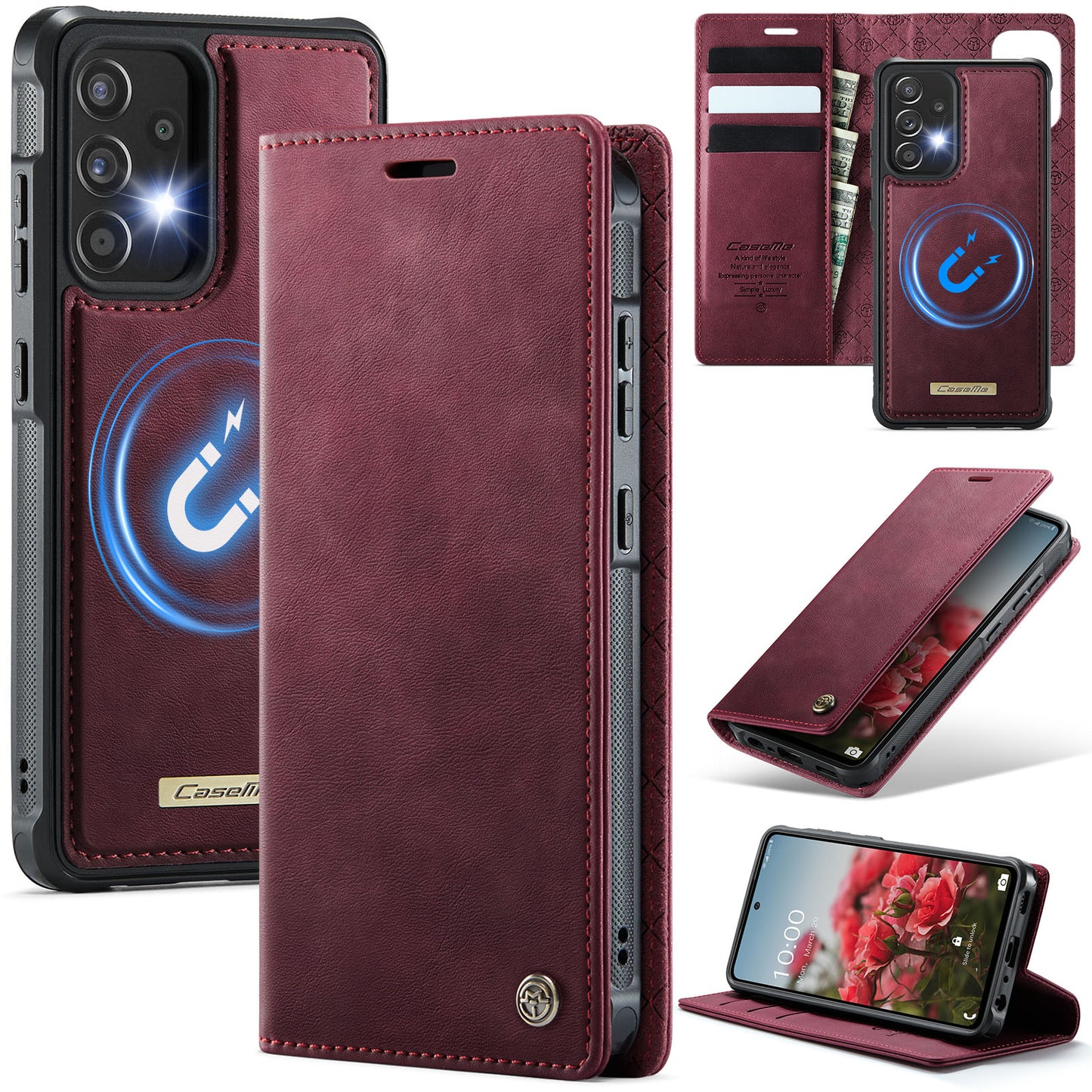 New 2-in-1 RFID Blocking Card Holder Magnetic Leather Phone Case for Samsung Galaxy A