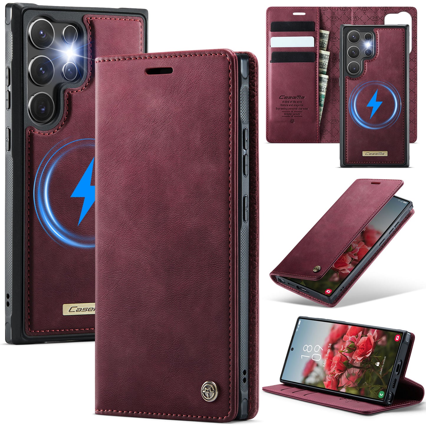 New 2-in-1 RFID Blocking Card Holder Magnetic Leather Phone Case for Samsung