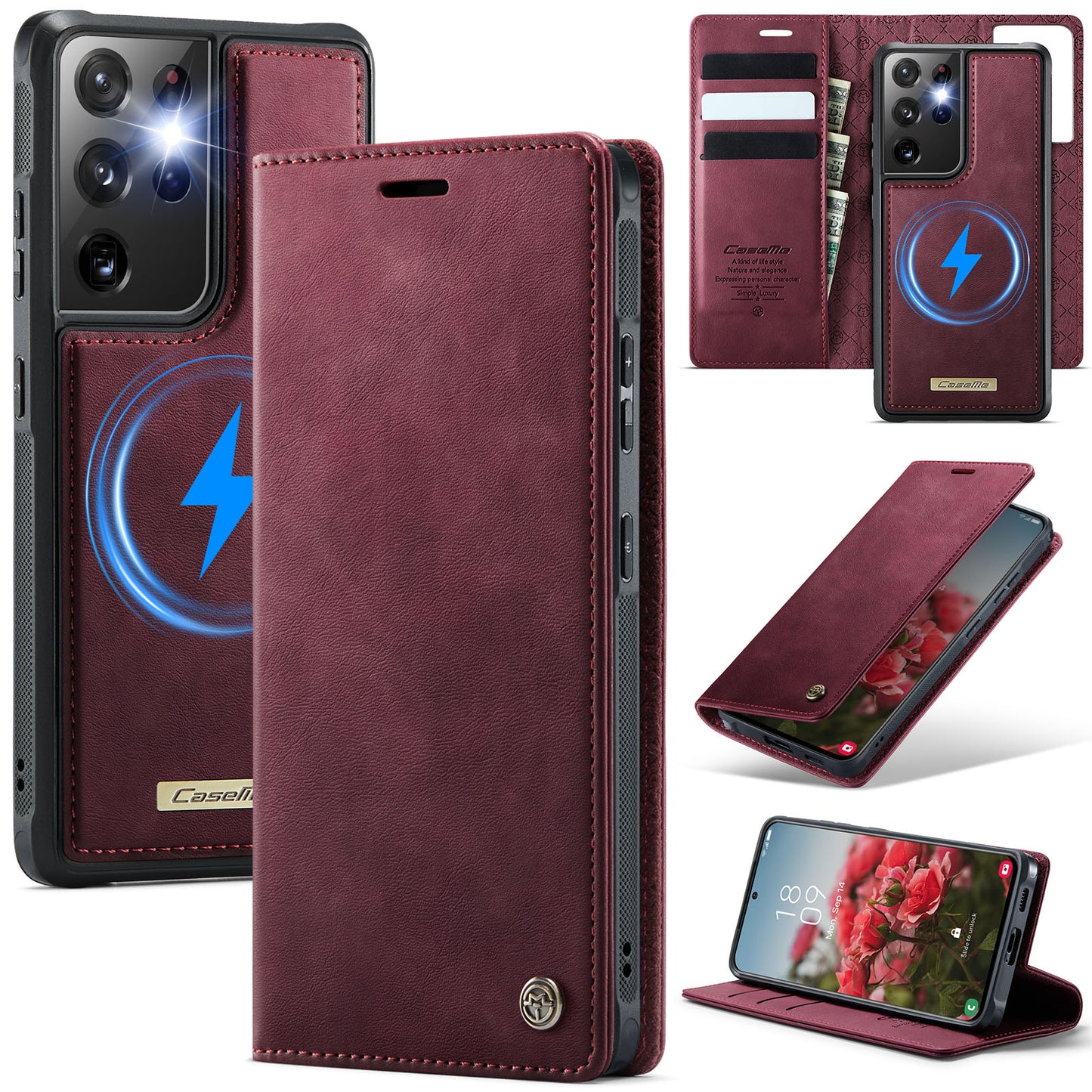 New 2-in-1 RFID Blocking Card Holder Magnetic Leather Phone Case for Samsung
