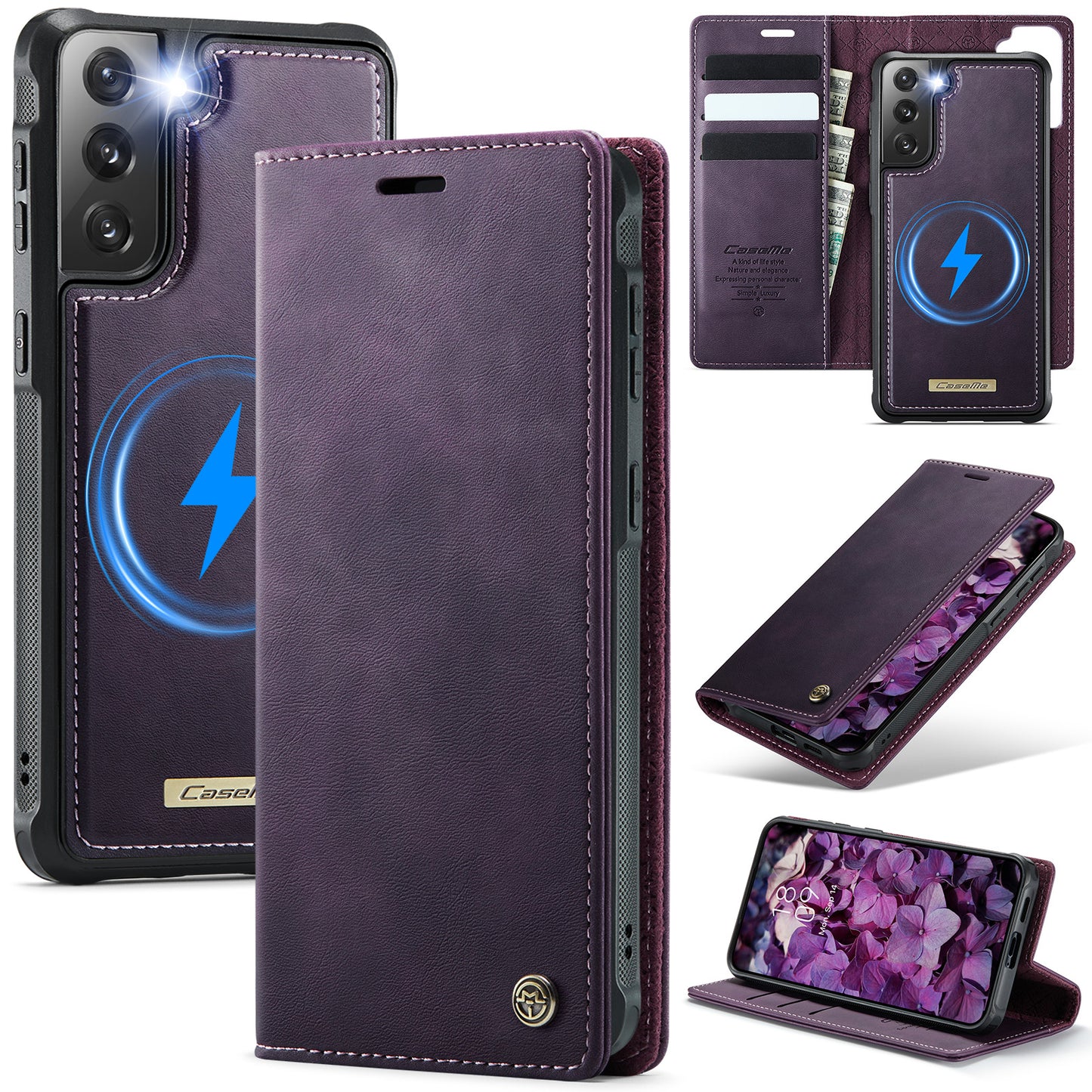 New 2-in-1 RFID Blocking Card Holder Magnetic Leather Phone Case for Samsung