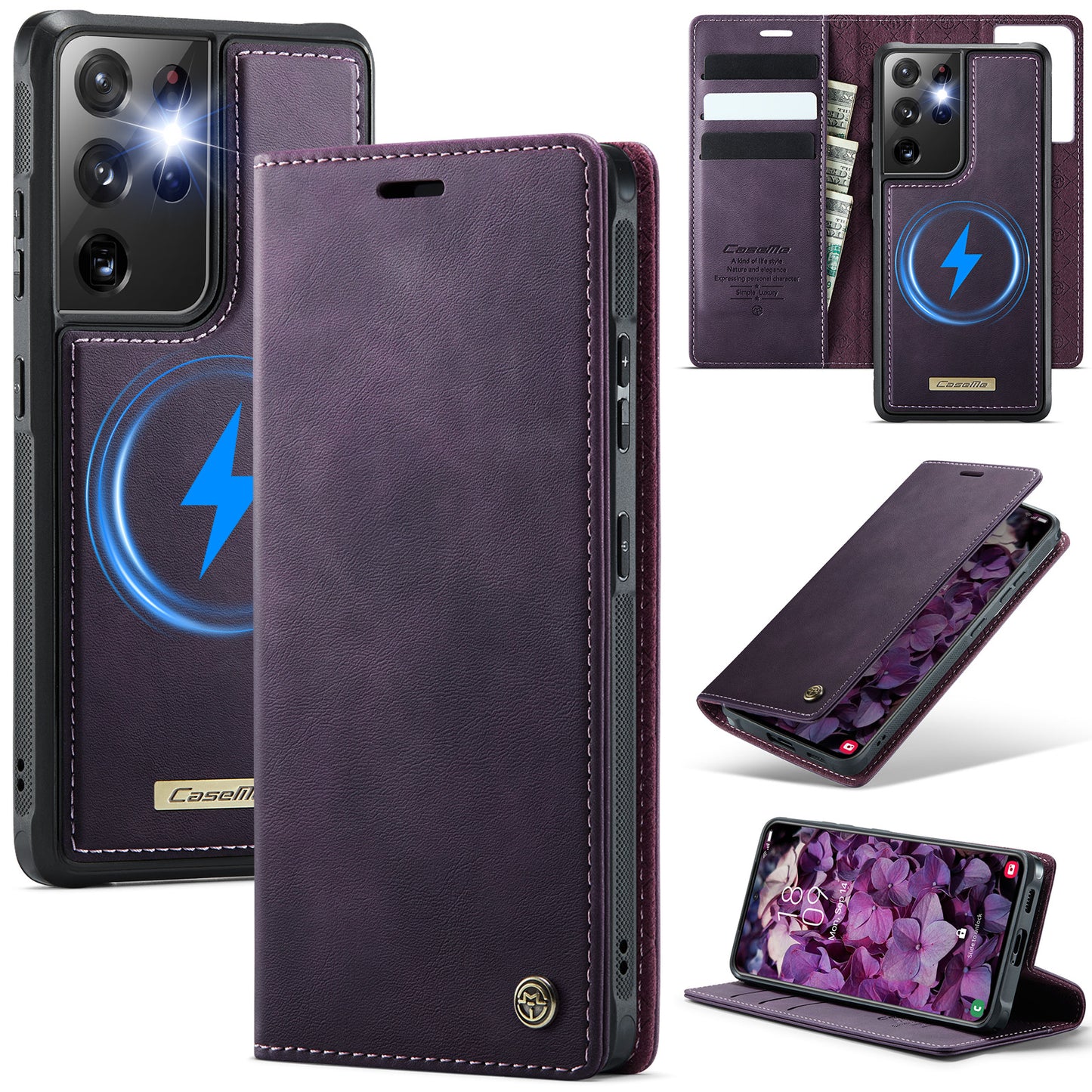 New 2-in-1 RFID Blocking Card Holder Magnetic Leather Phone Case for Samsung