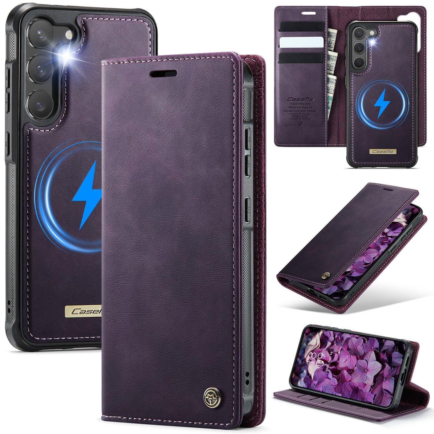 New 2-in-1 RFID Blocking Card Holder Magnetic Leather Phone Case for Samsung