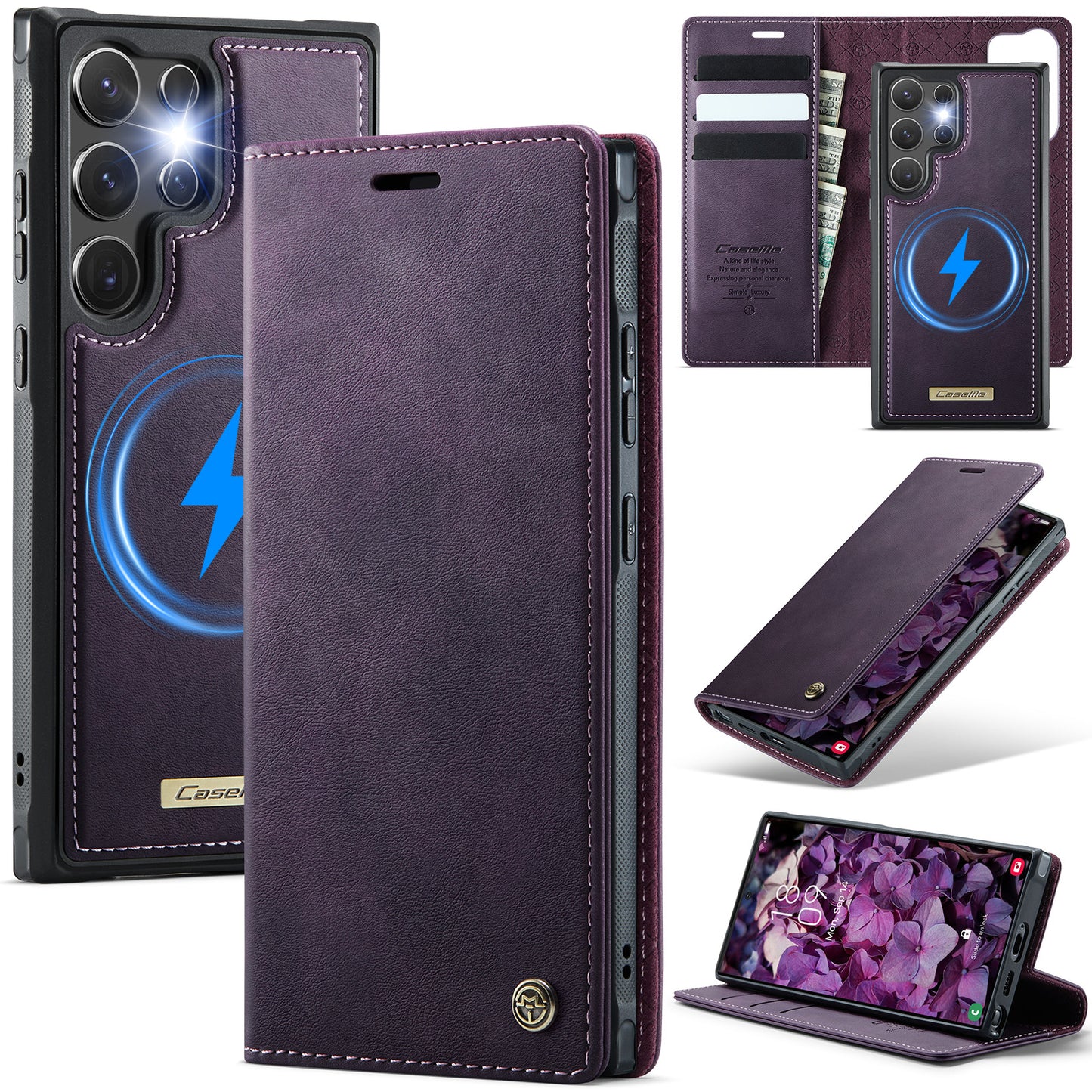 New 2-in-1 RFID Blocking Card Holder Magnetic Leather Phone Case for Samsung
