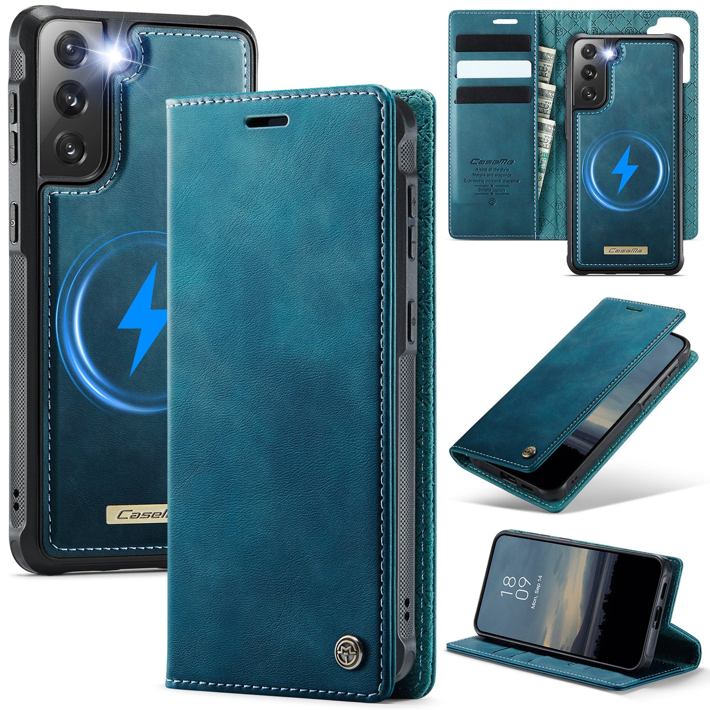 New 2-in-1 RFID Blocking Card Holder Magnetic Leather Phone Case for Samsung
