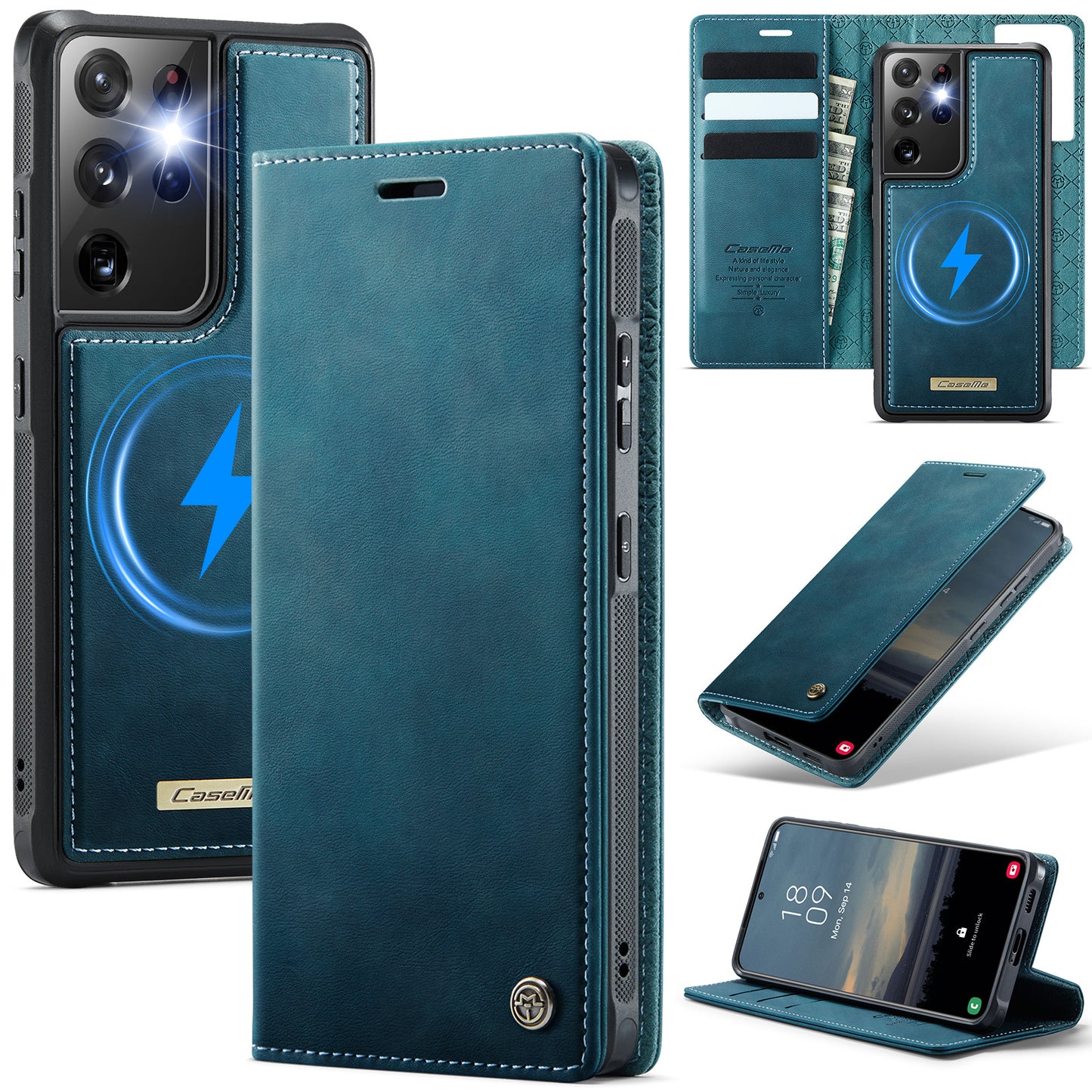 New 2-in-1 RFID Blocking Card Holder Magnetic Leather Phone Case for Samsung