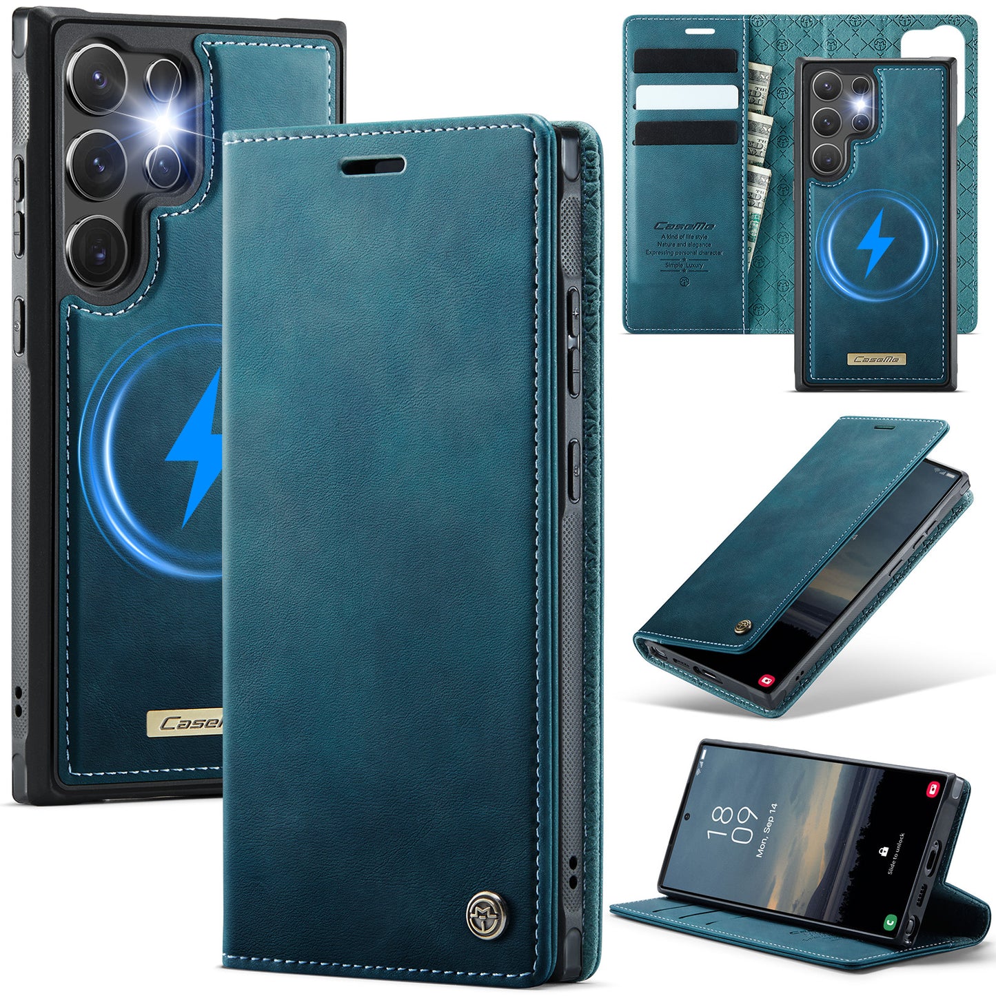 New 2-in-1 RFID Blocking Card Holder Magnetic Leather Phone Case for Samsung