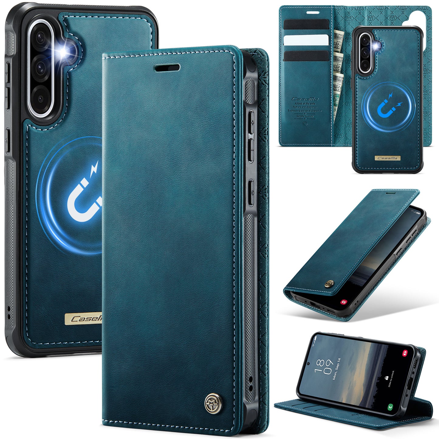 New 2-in-1 RFID Blocking Card Holder Magnetic Leather Phone Case for Samsung Galaxy A