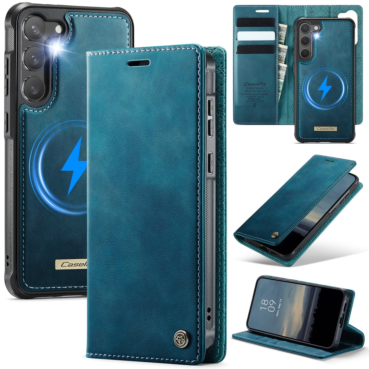 New 2-in-1 RFID Blocking Card Holder Magnetic Leather Phone Case for Samsung