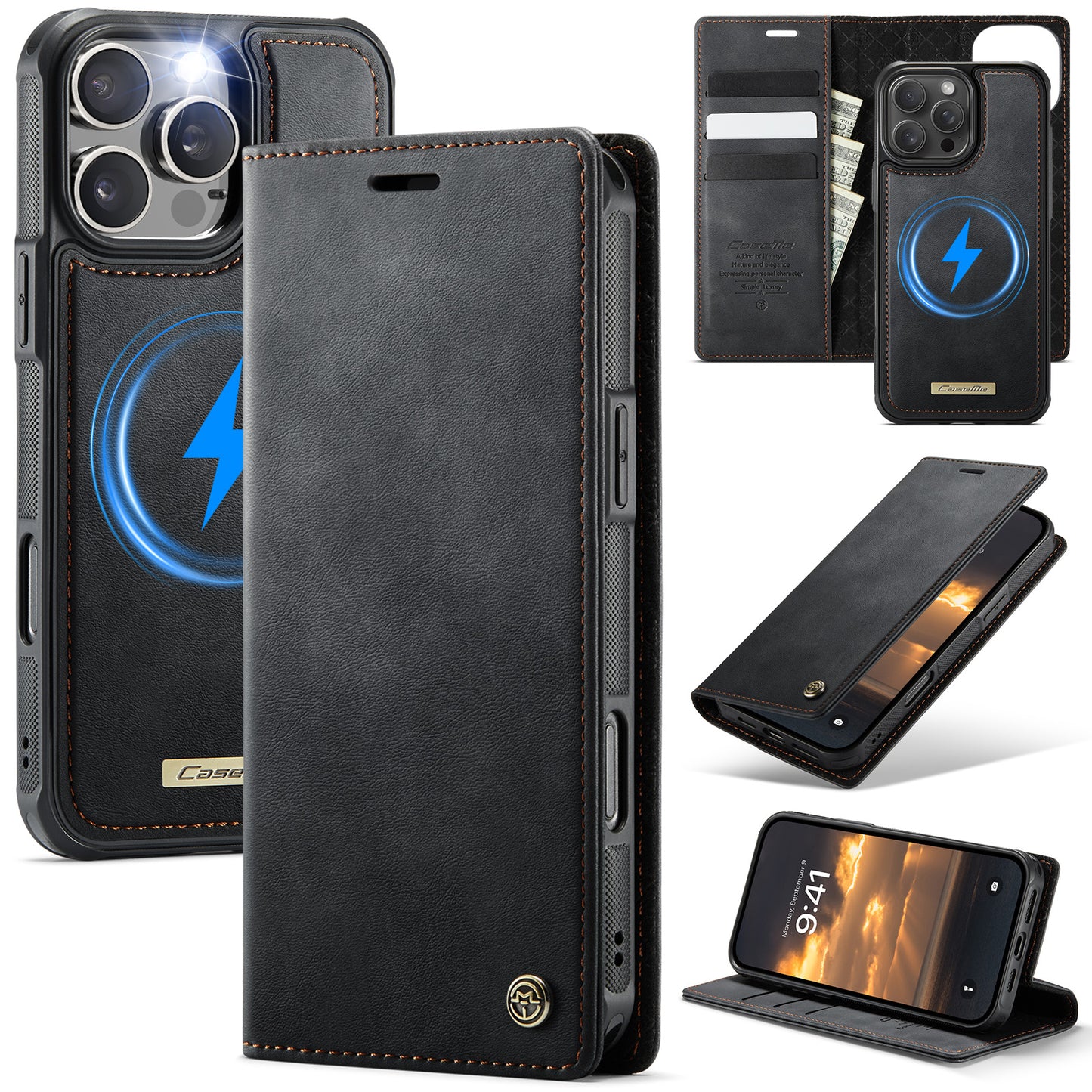 New 2-in-1 RFID Blocking Card Holder Magnetic Leather Phone Case for iPhone