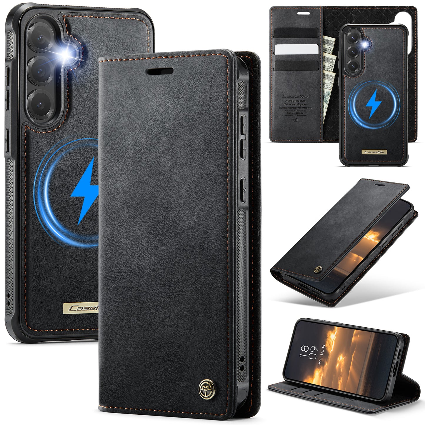 New 2-in-1 RFID Blocking Card Holder Magnetic Leather Phone Case for Samsung