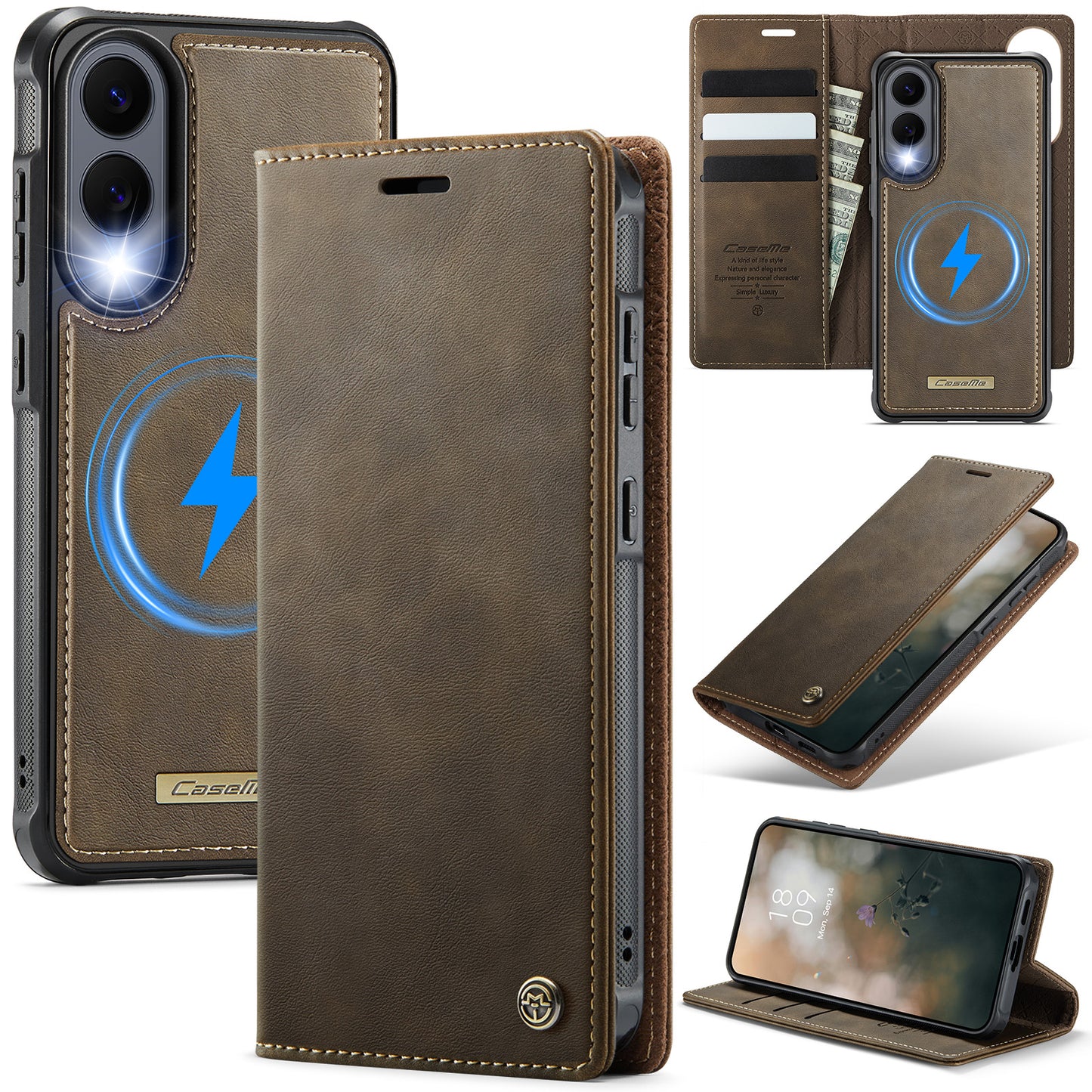 New 2-in-1 RFID Blocking Card Holder Magnetic Leather Phone Case for Samsung