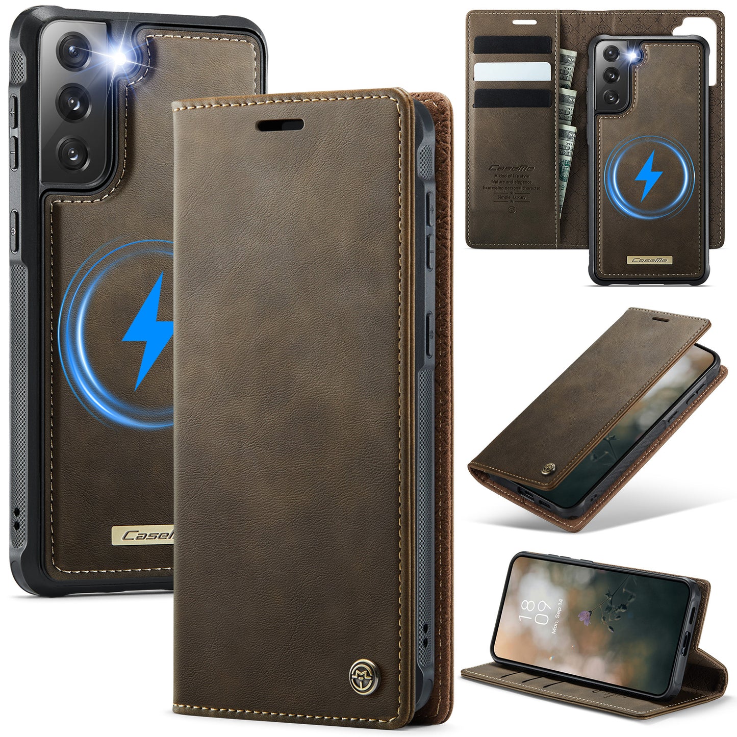 New 2-in-1 RFID Blocking Card Holder Magnetic Leather Phone Case for Samsung