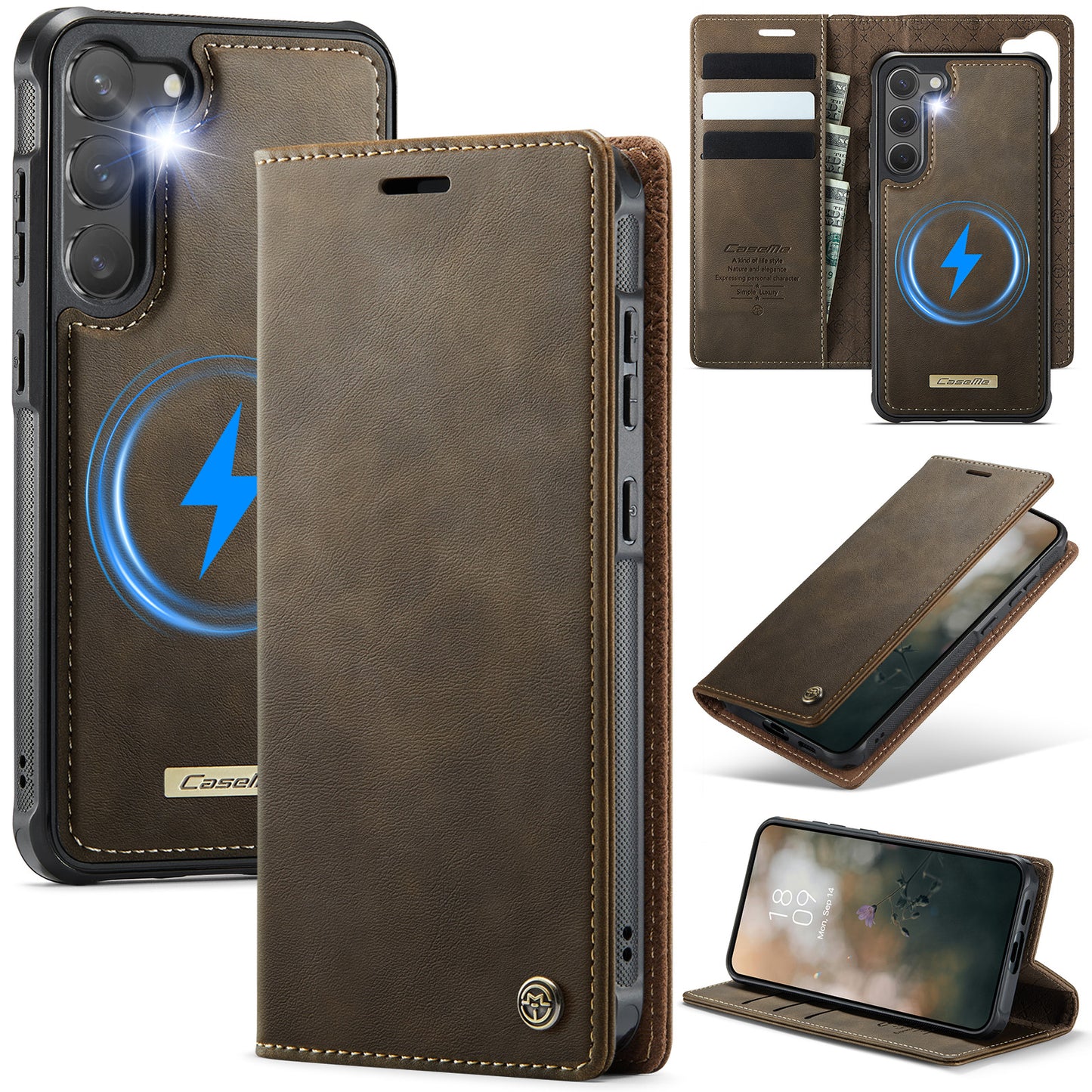 New 2-in-1 RFID Blocking Card Holder Magnetic Leather Phone Case for Samsung