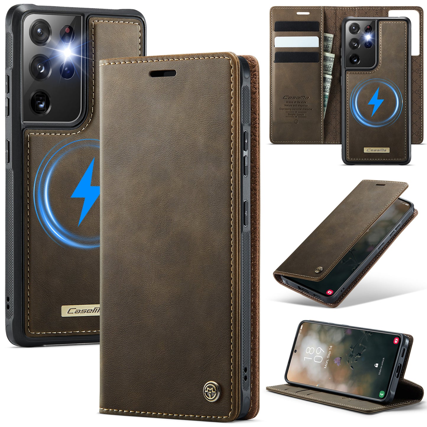 New 2-in-1 RFID Blocking Card Holder Magnetic Leather Phone Case for Samsung