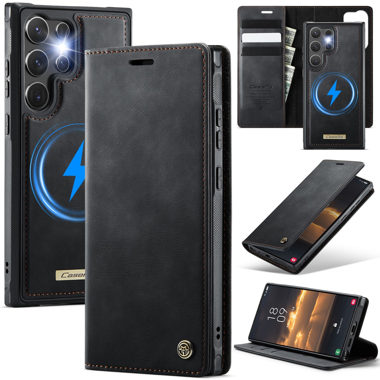 New 2-in-1 RFID Blocking Card Holder Magnetic Leather Phone Case for Samsung