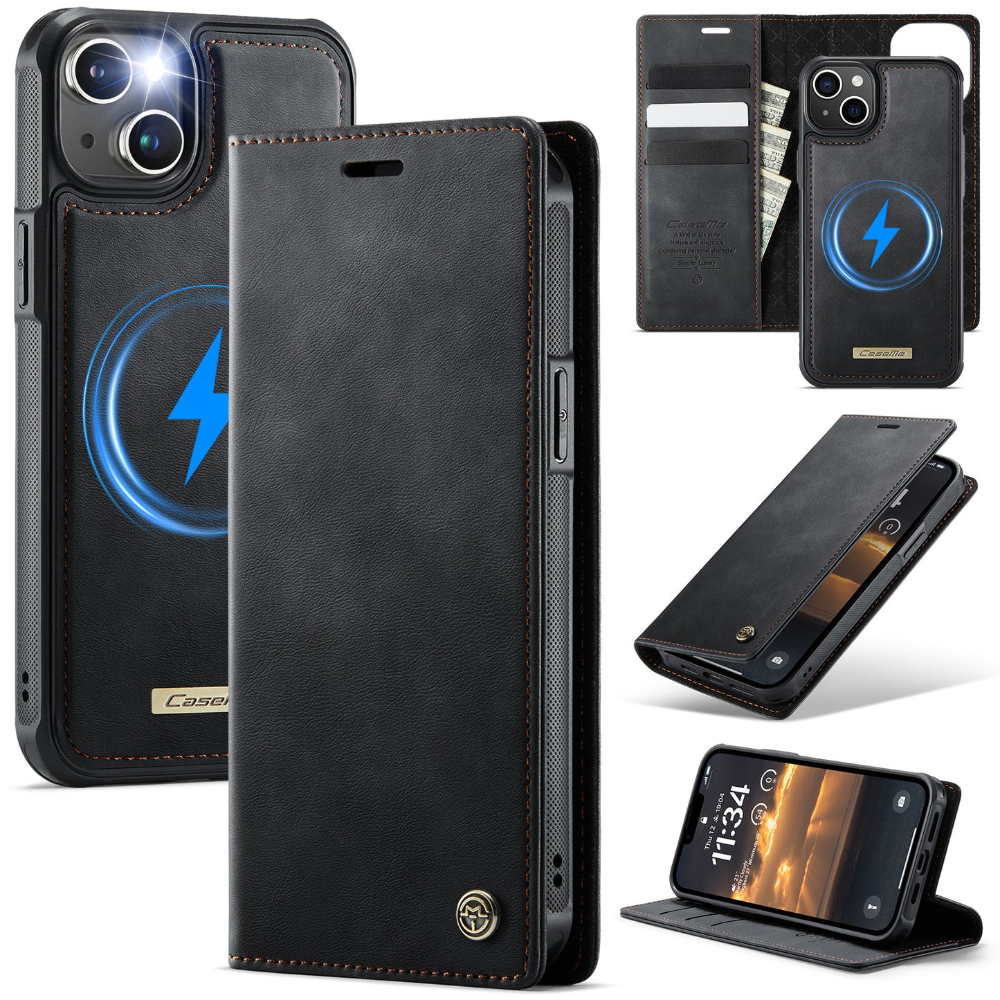 New 2-in-1 RFID Blocking Card Holder Magnetic Leather Phone Case for iPhone