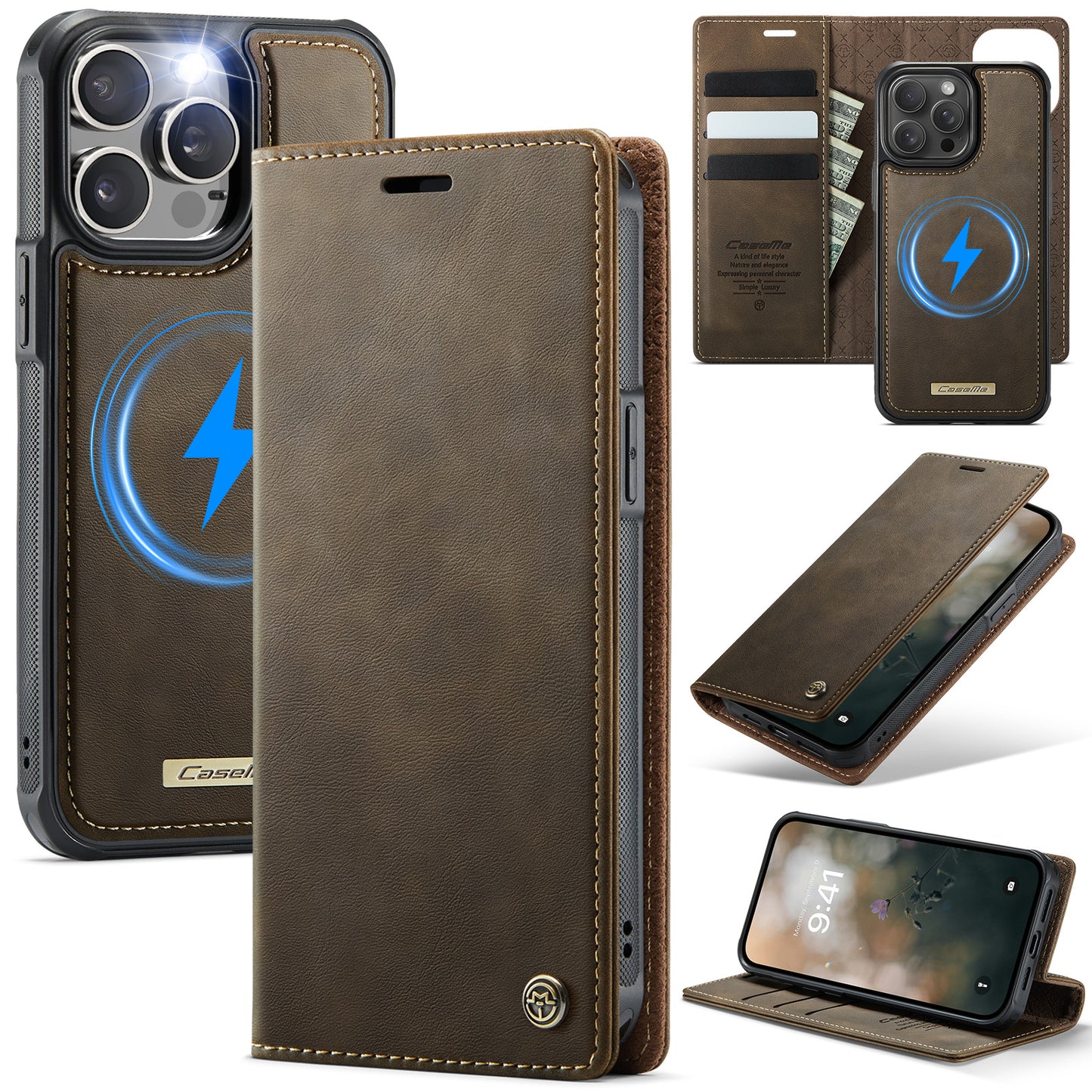 New 2-in-1 RFID Blocking Card Holder Magnetic Leather Phone Case for iPhone