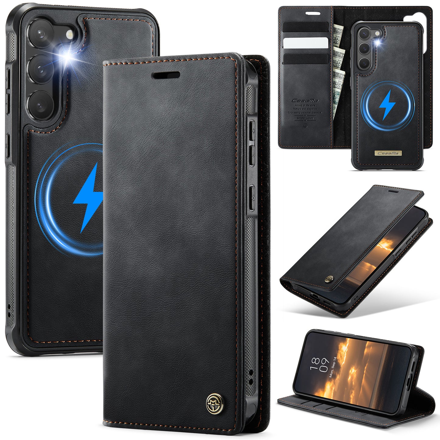 New 2-in-1 RFID Blocking Card Holder Magnetic Leather Phone Case for Samsung