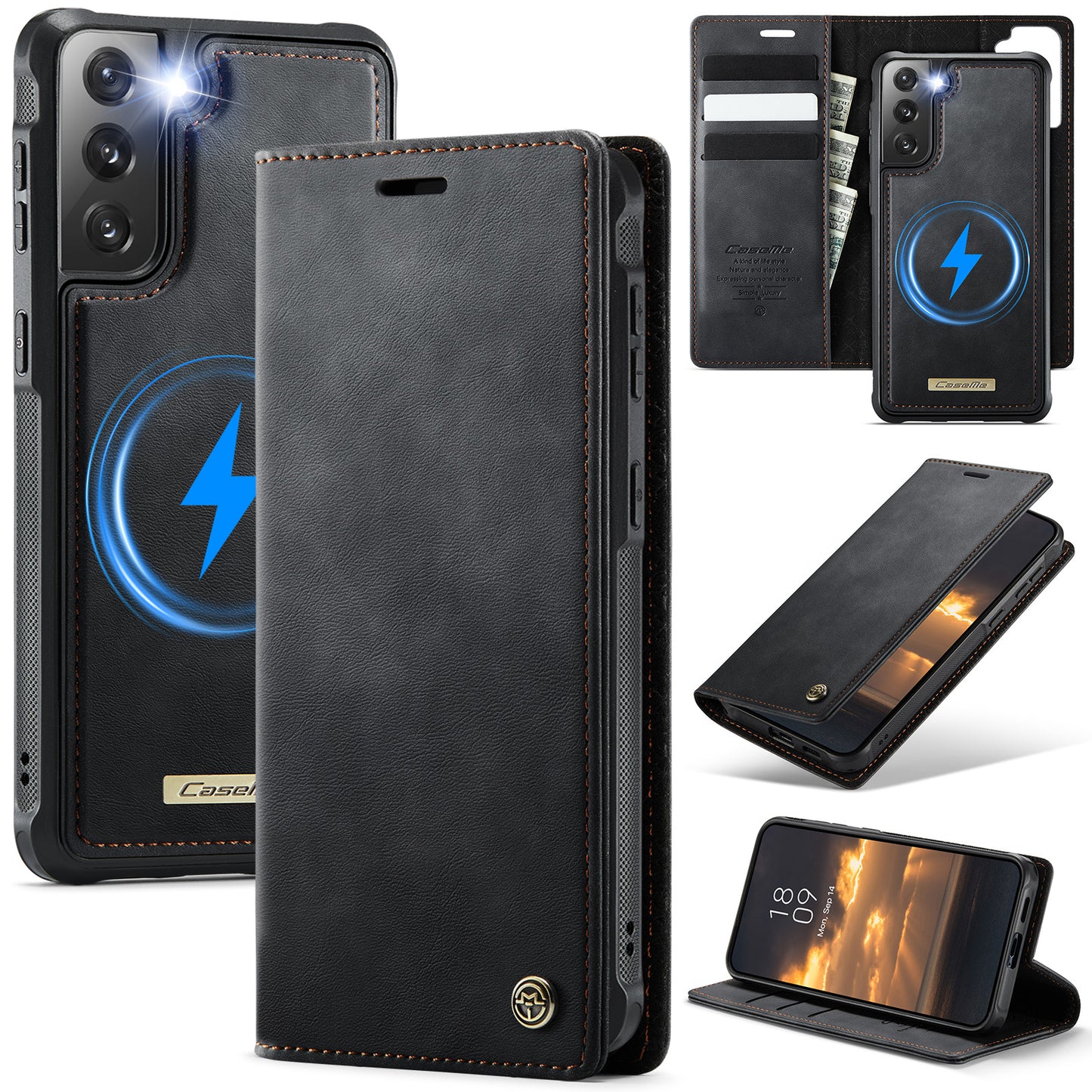 New 2-in-1 RFID Blocking Card Holder Magnetic Leather Phone Case for Samsung