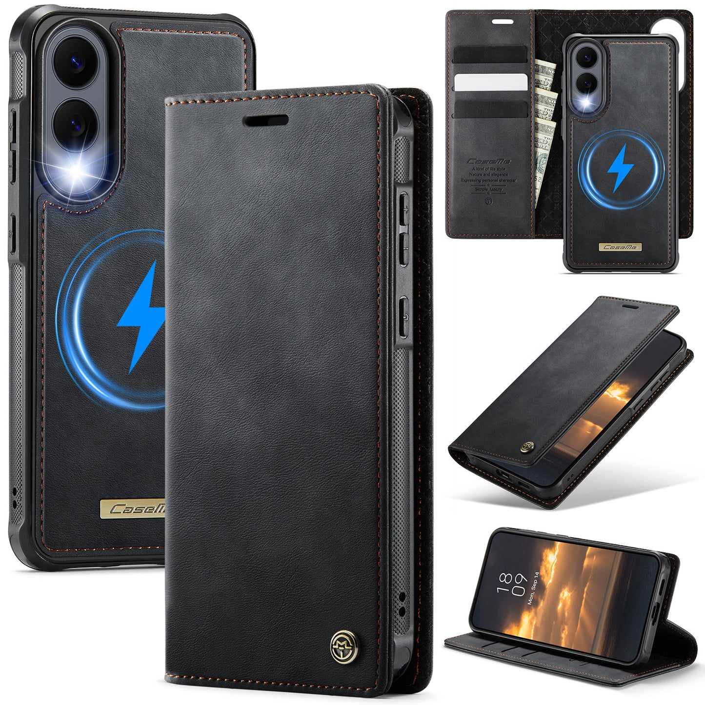 New 2-in-1 RFID Blocking Card Holder Magnetic Leather Phone Case for Samsung