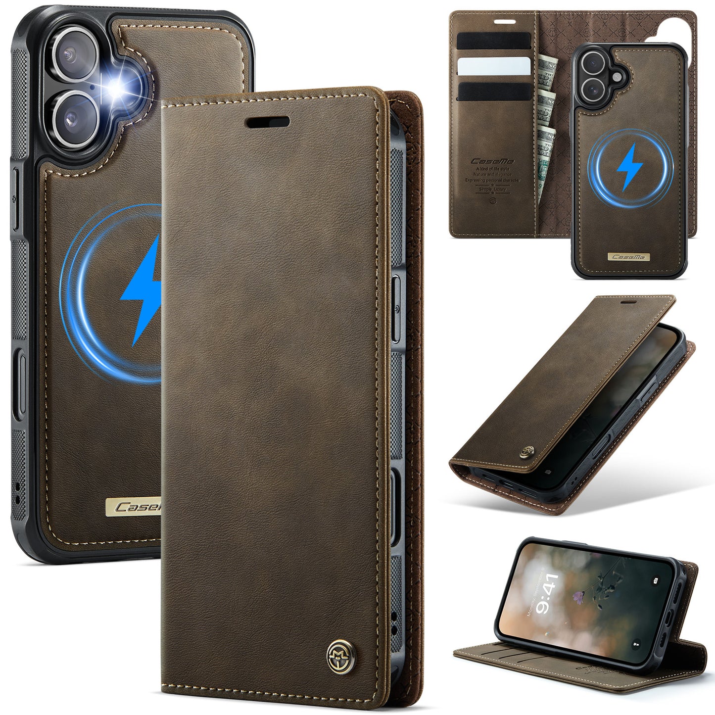New 2-in-1 RFID Blocking Card Holder Magnetic Leather Phone Case for iPhone