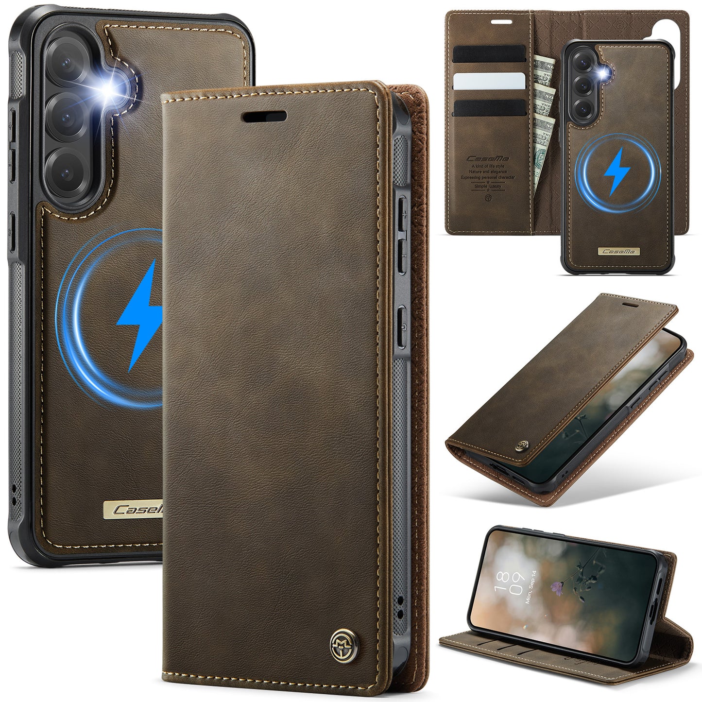 New 2-in-1 RFID Blocking Card Holder Magnetic Leather Phone Case for Samsung