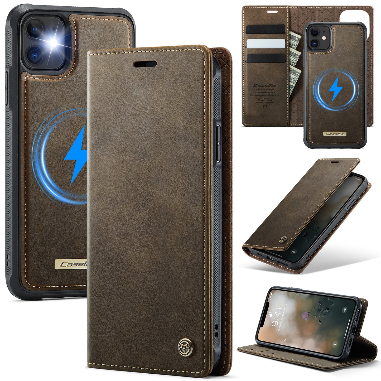 New 2-in-1 RFID Blocking Card Holder Magnetic Leather Phone Case for iPhone