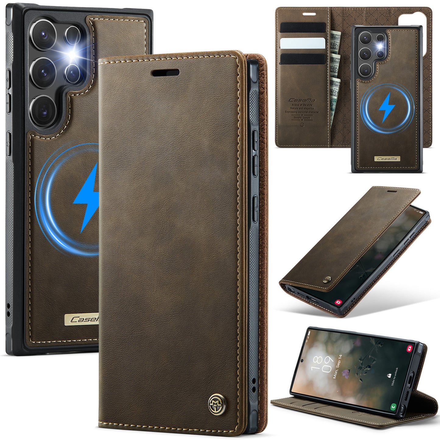 New 2-in-1 RFID Blocking Card Holder Magnetic Leather Phone Case for Samsung