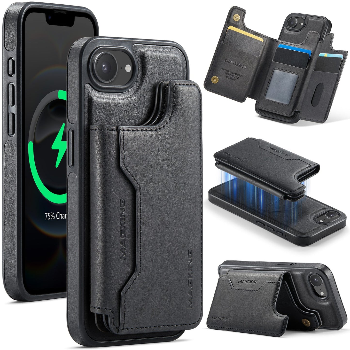 New 2-in-1 RFID Blocking Card Holder Leather Phone Case for iPhone