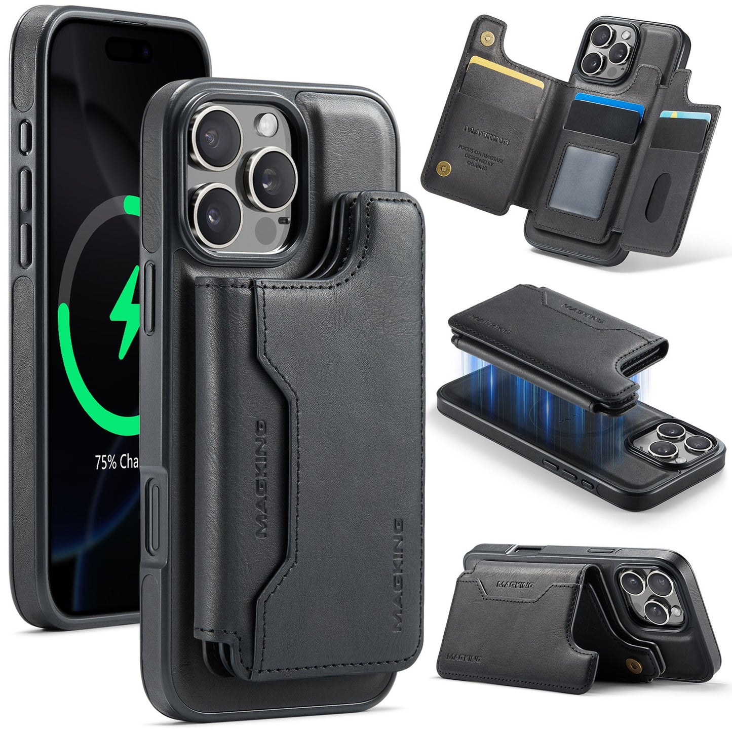 New 2-in-1 RFID Blocking Card Holder Leather Phone Case for iPhone