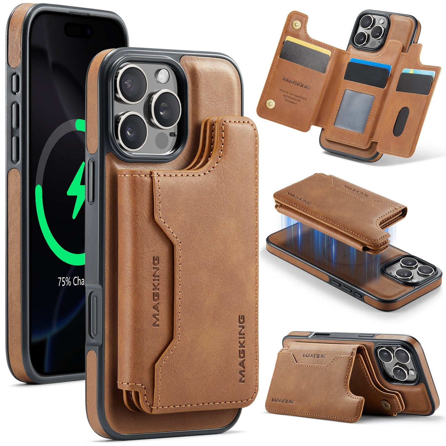 New 2-in-1 RFID Blocking Card Holder Leather Phone Case for iPhone