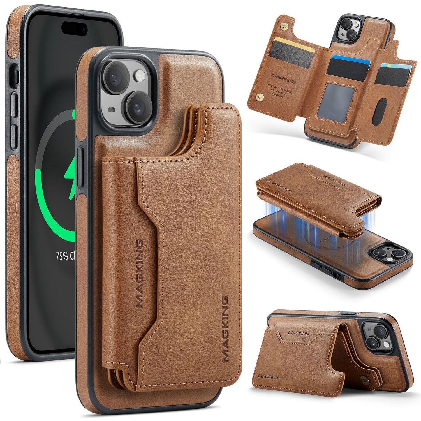 New 2-in-1 RFID Blocking Card Holder Leather Phone Case for iPhone