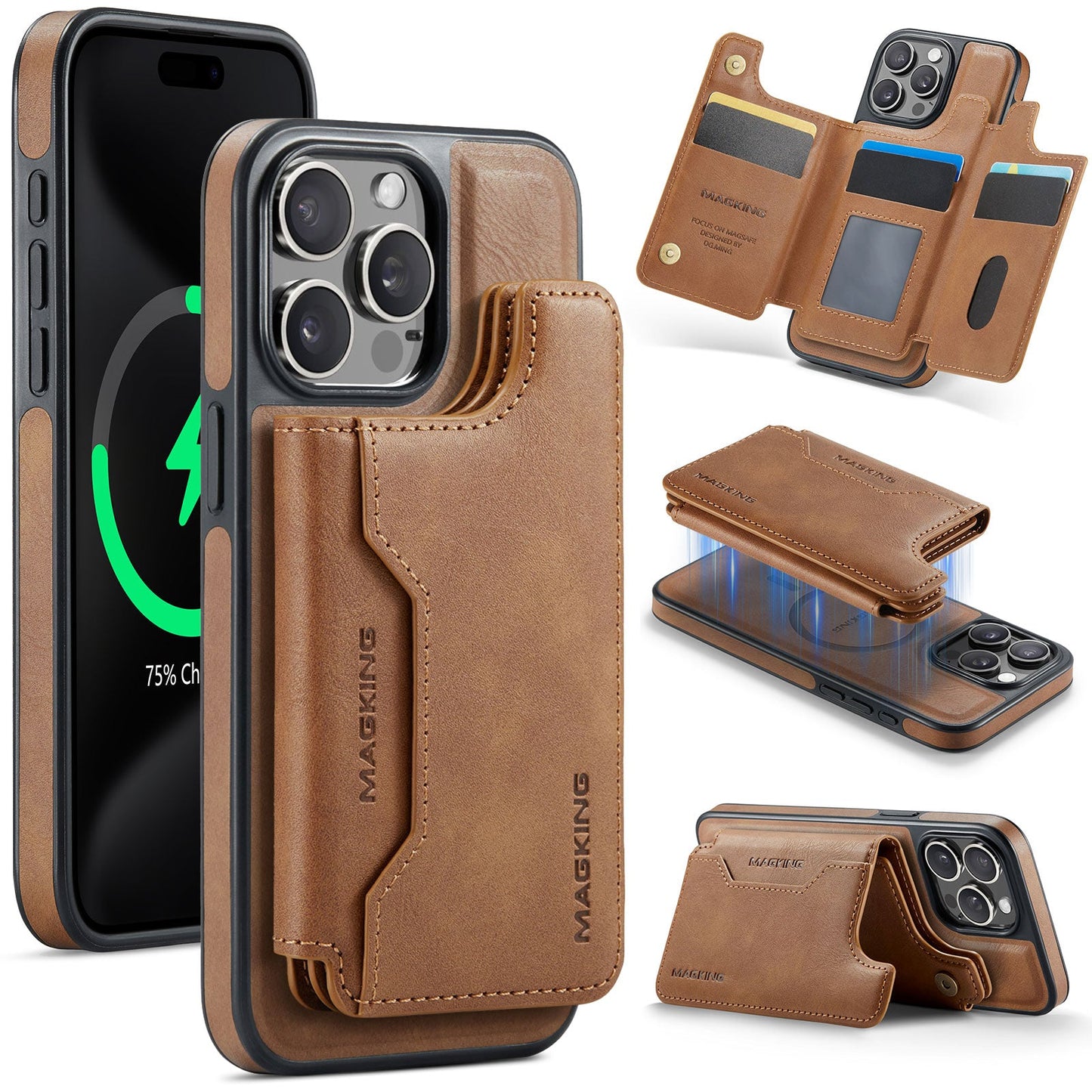 New 2-in-1 RFID Blocking Card Holder Leather Phone Case for iPhone