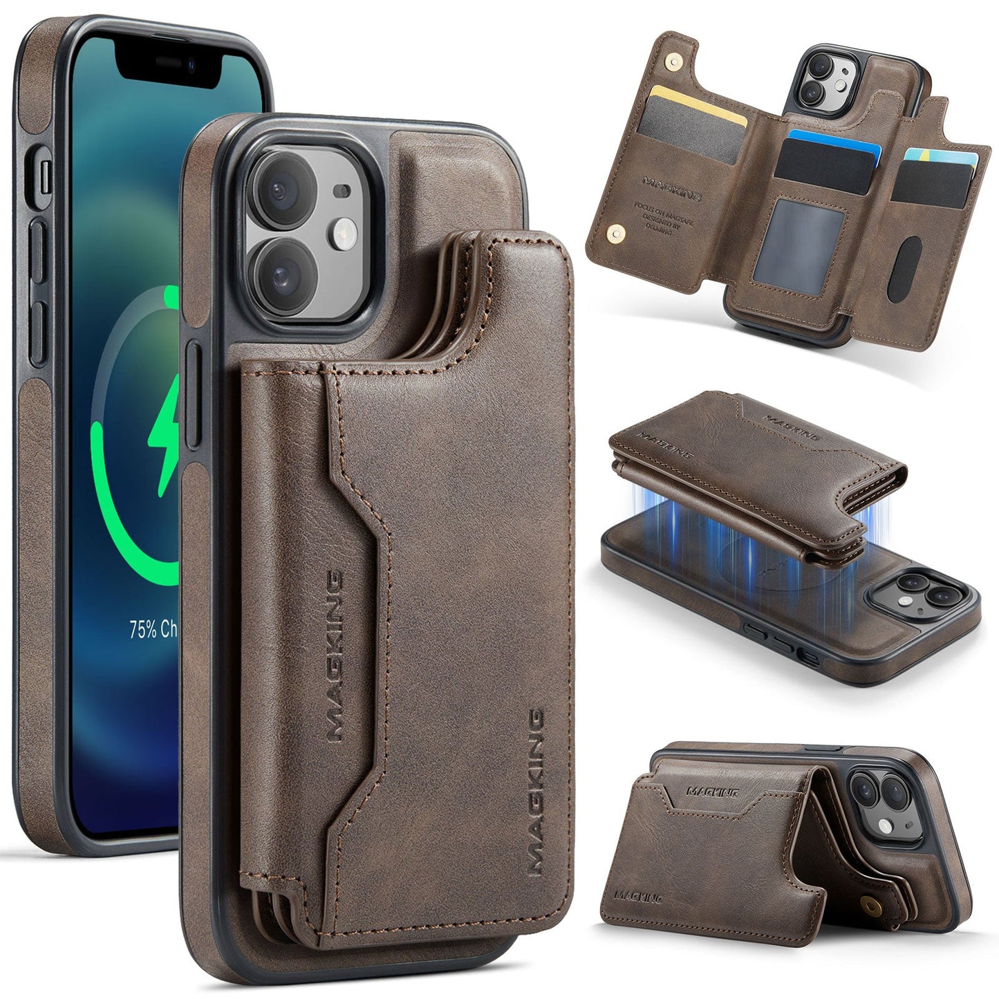 New 2-in-1 RFID Blocking Card Holder Leather Phone Case for iPhone