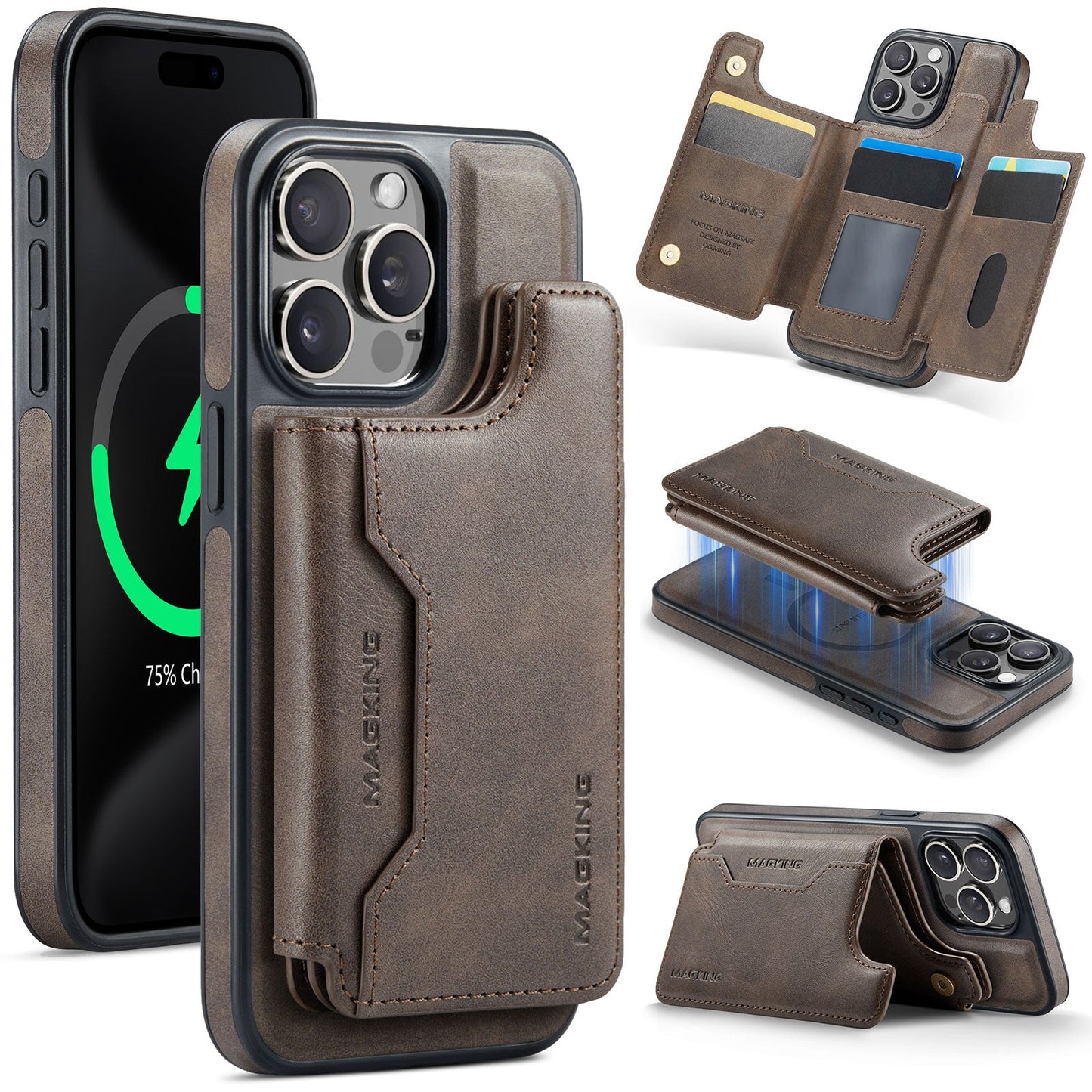 New 2-in-1 RFID Blocking Card Holder Leather Phone Case for iPhone