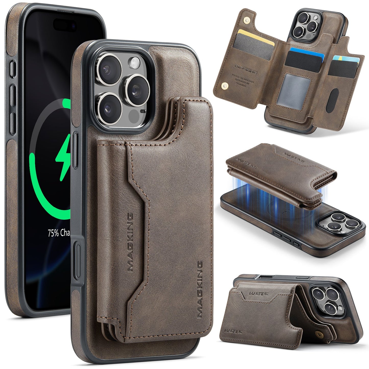 New 2-in-1 RFID Blocking Card Holder Leather Phone Case for iPhone