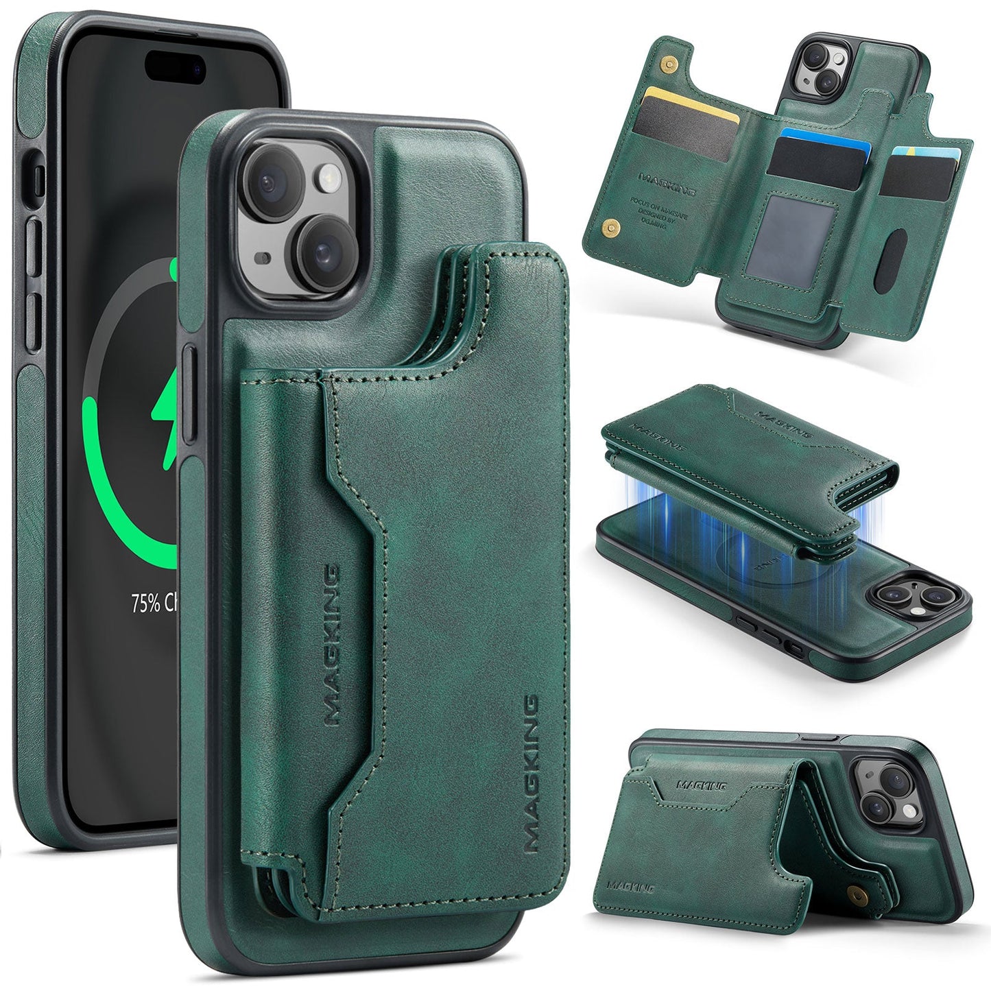 New 2-in-1 RFID Blocking Card Holder Leather Phone Case for iPhone